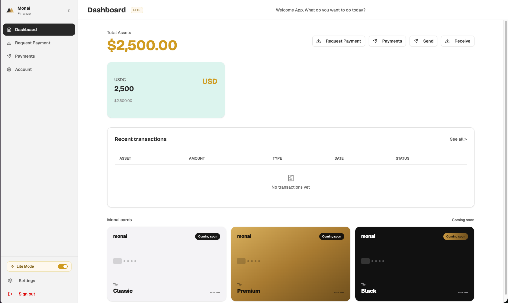 Monai business banking dashboard